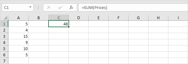 Excel의 동적 명명 된 범위