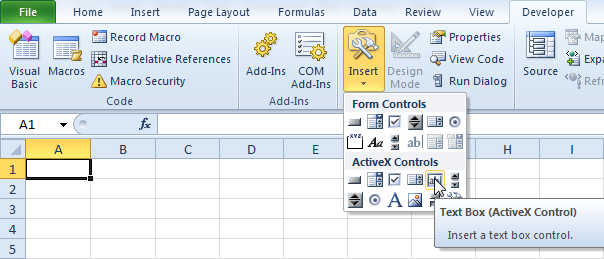 Luo tekstiruutu Excel VBA: ssa