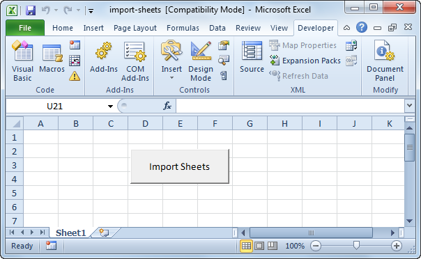 Importer ark ved hjælp af Excel VBA