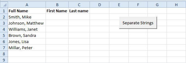 Stringhe separate in VBA di Excel