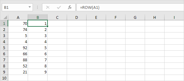 Função de linha no Excel