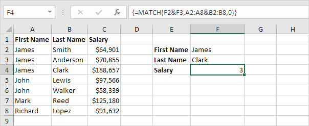 Matchfunksjon i Excel