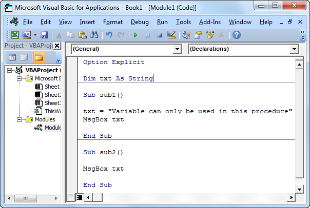 Excel VBA의 모듈 수준 범위