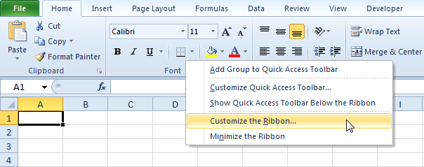 Tilpass båndet i Excel